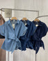 Turn Down Collar Waist Tie Design Denim Shirt